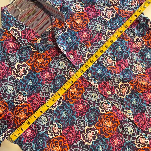 Alan Flusser Floral Shirt Flip Cuffs Womens Large Red Blue Multicolor Career - Picture 9 of 10